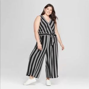 Ava & Viv Black and White Striped Jumpsuit